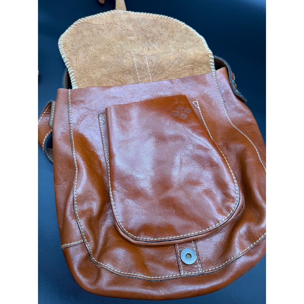 Patricia Nash Tan Leather Tooled Floral Crossbody Bag Whipstitch Messenger Boho - Picture 6 of 10